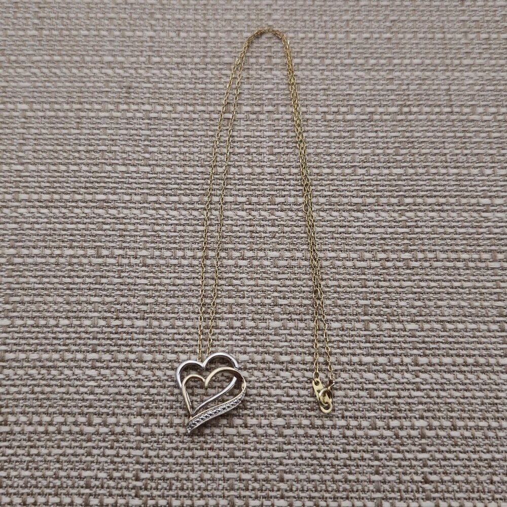 18 Inches Gold Over Sterling Silver 10kt Gold Accent Heart Pendant Necklace A258